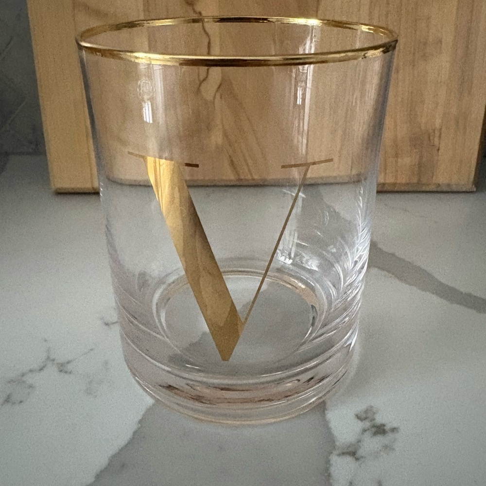 “V” monogram Life at Home Gold Rimmed Glass with Letter V